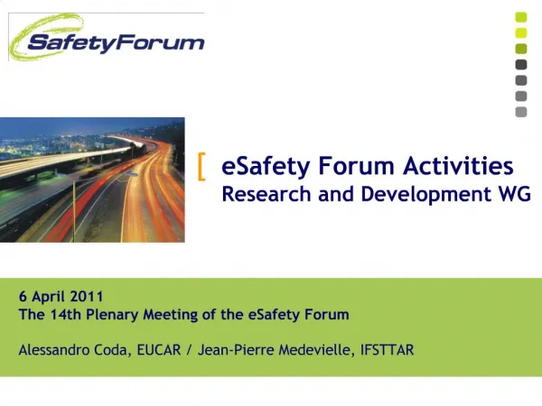 6 April 2011 The 14th Plenary Meeting of the eSafety Forum Alessandro Coda, EUCAR