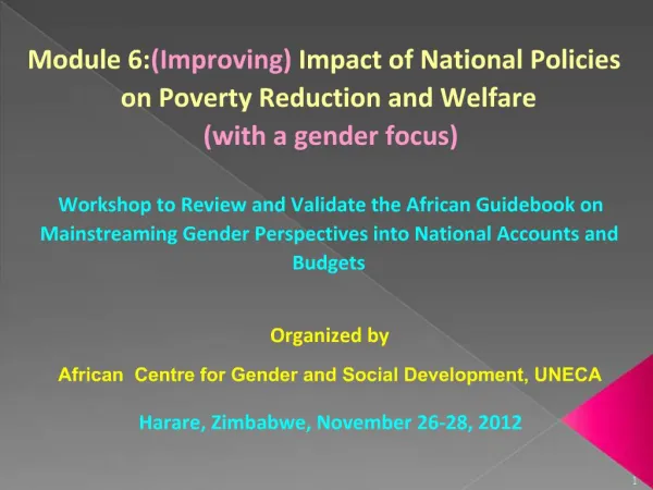 Organized by African Centre for Gender and Social Development, UNECA Harare, Zimbabwe, November 26-28, 2012