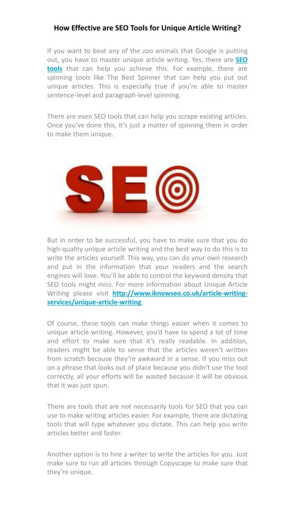How Effective are SEO Tools for Unique Article Writing?