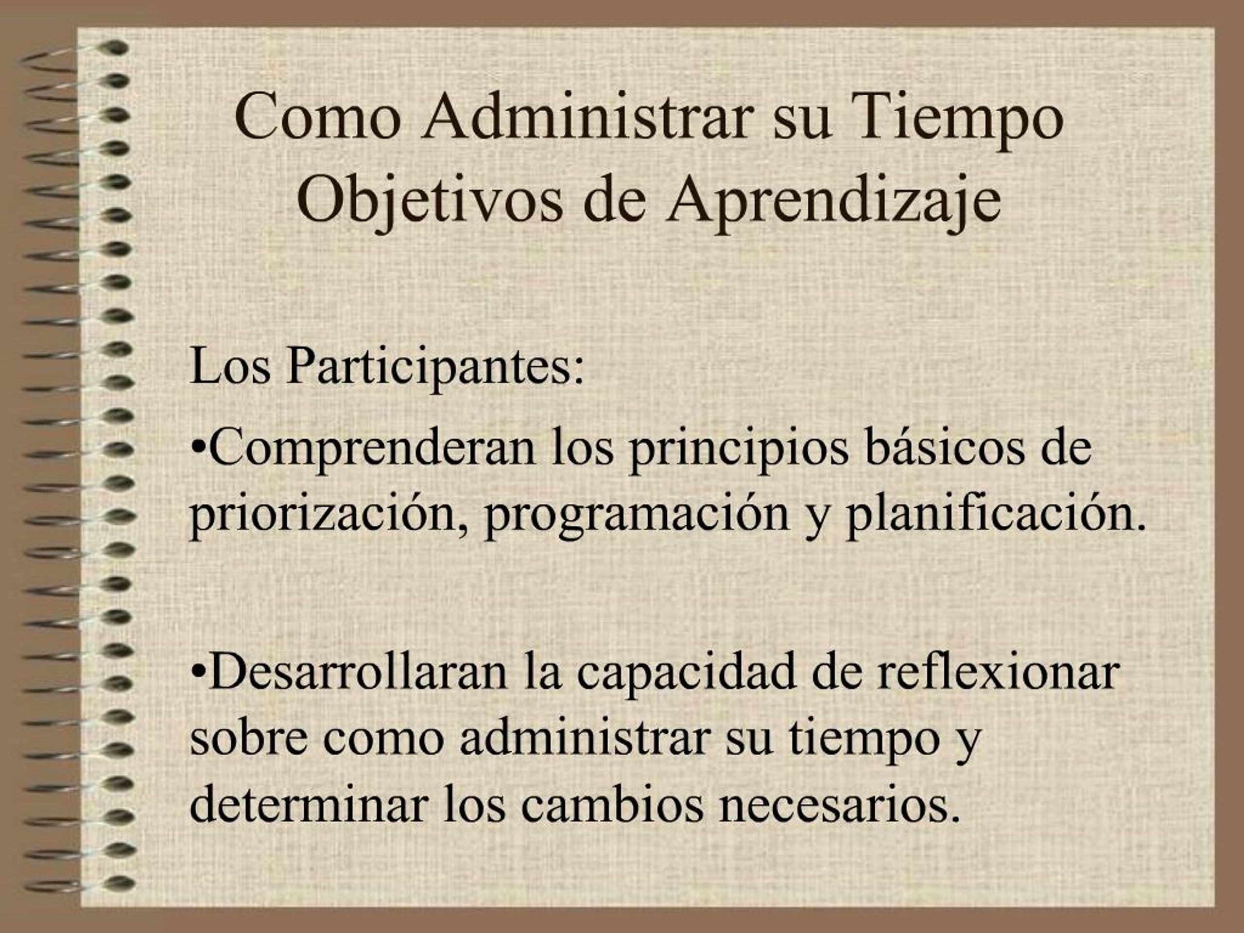 PPT - Como Administrar su Tiempo Objetivos de Aprendizaje PowerPoint