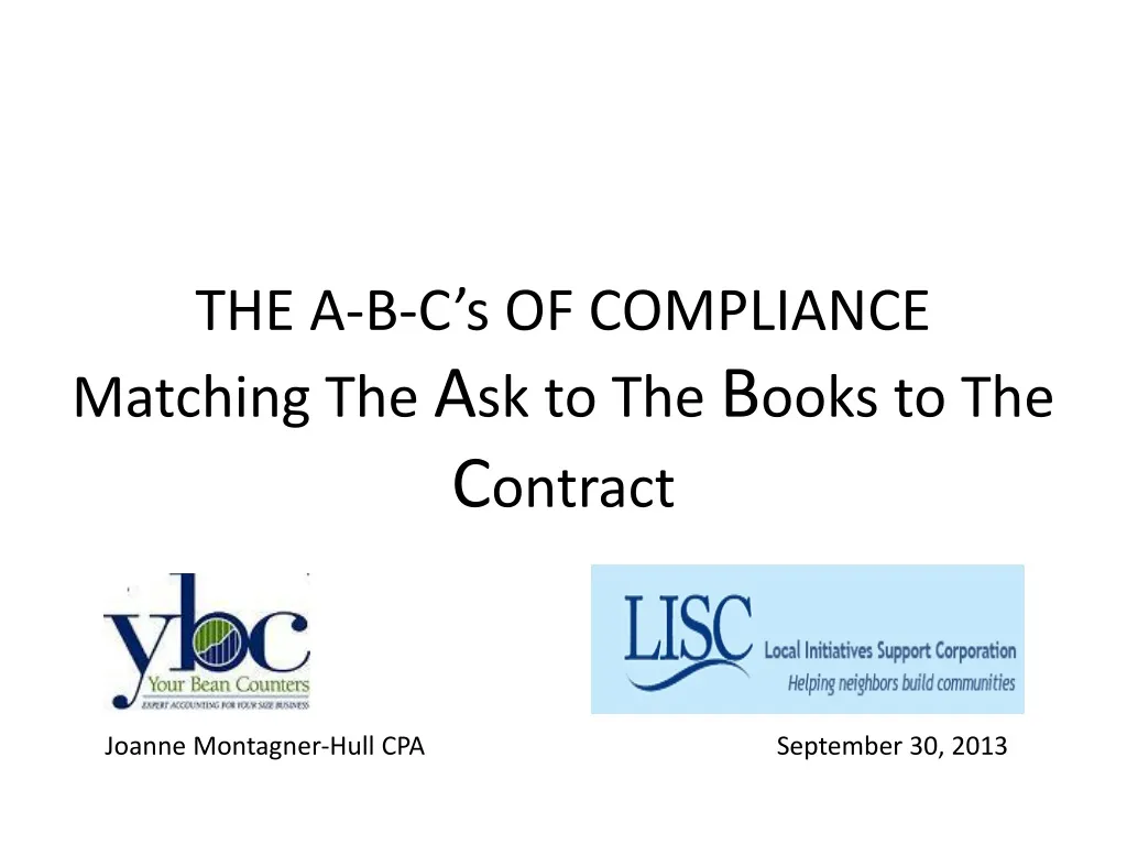 the a b c s of compliance matching the a sk to the b ooks to the c ontract