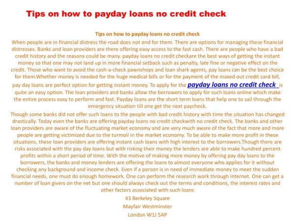 payday loans no credit check