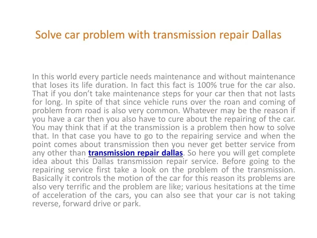 solve car problem with transmission repair dallas