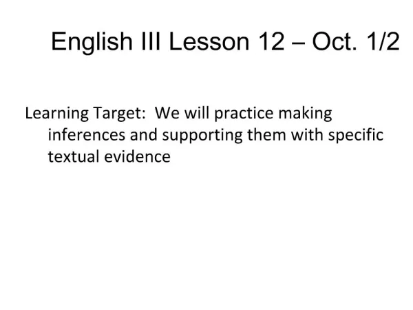 English III Lesson 12 Oct. 1