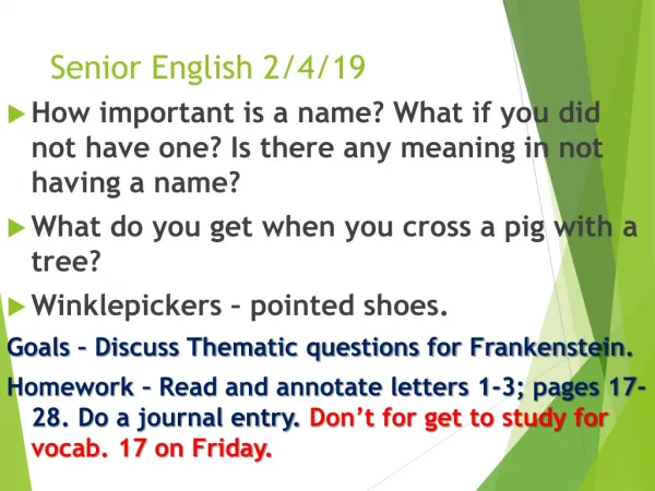 Senior English 2/4/19