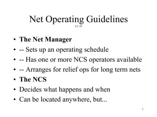 Net Operating Guidelines LU 10