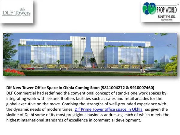 Dlf Prime Tower Okhla+9910007460 +Dlf New Office Space Okhla
