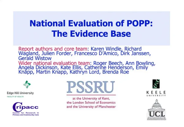 National Evaluation of POPP: The Evidence Base