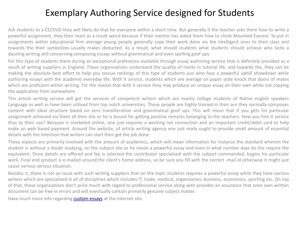 exemplary authoring service designed for students
