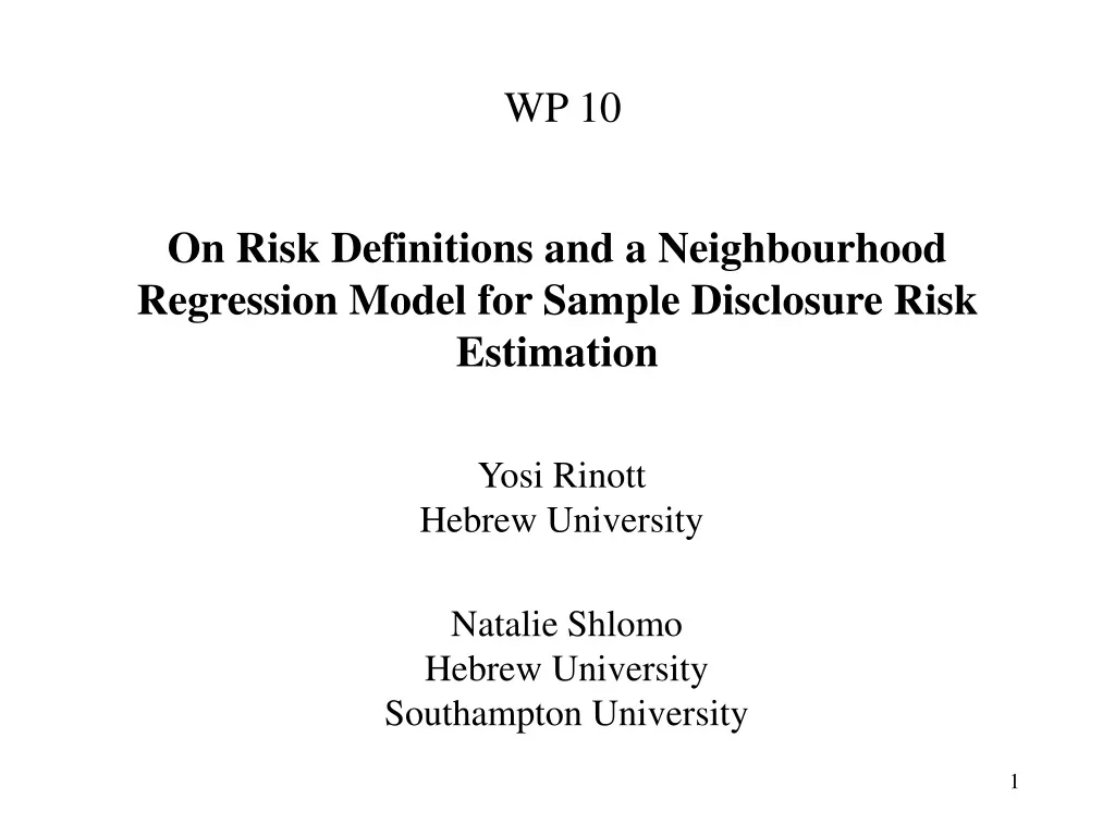 wp 10 on risk definitions and a neighbourhood
