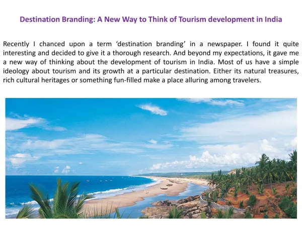 Destination Branding: A New Way to Think of Tourism developm