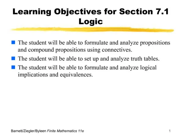Learning Objectives for Section 7.1 Logic