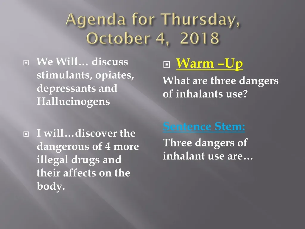 agenda for thursday october 4 2018