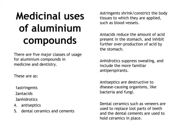 Medicinal uses of aluminium compounds
