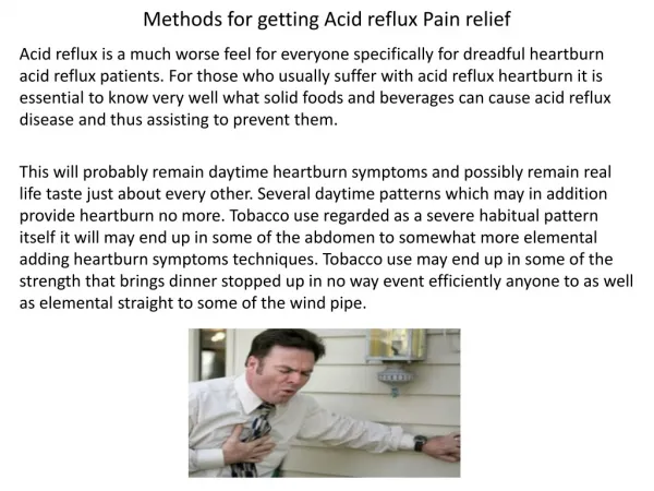 Methods for getting Acid reflux Pain relief