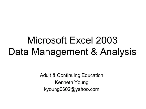 Microsoft Excel 2003 Data Management Analysis