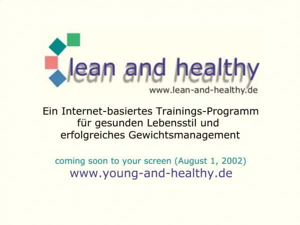 Ein Internet-basiertes Trainings-Programm f r gesunden Lebensstil und erfolgreiches Gewichtsmanagement