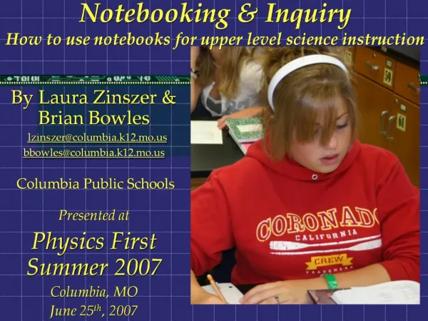 Notebooking Inquiry How to use notebooks for upper level science instruction