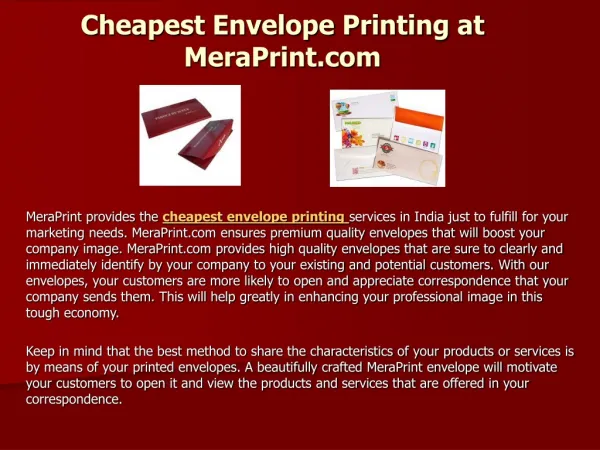 Cheapest Envelope Printing at MeraPrint.com
