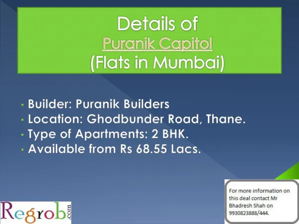 Puranik Capitol offers 2 BHK Flats in Thane from 68.55 Lacs