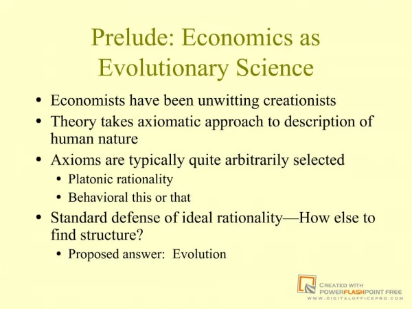 Prelude: Economics as Evolutionary Science