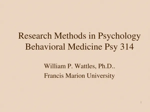 Research Methods in Psychology Behavioral Medicine Psy 314
