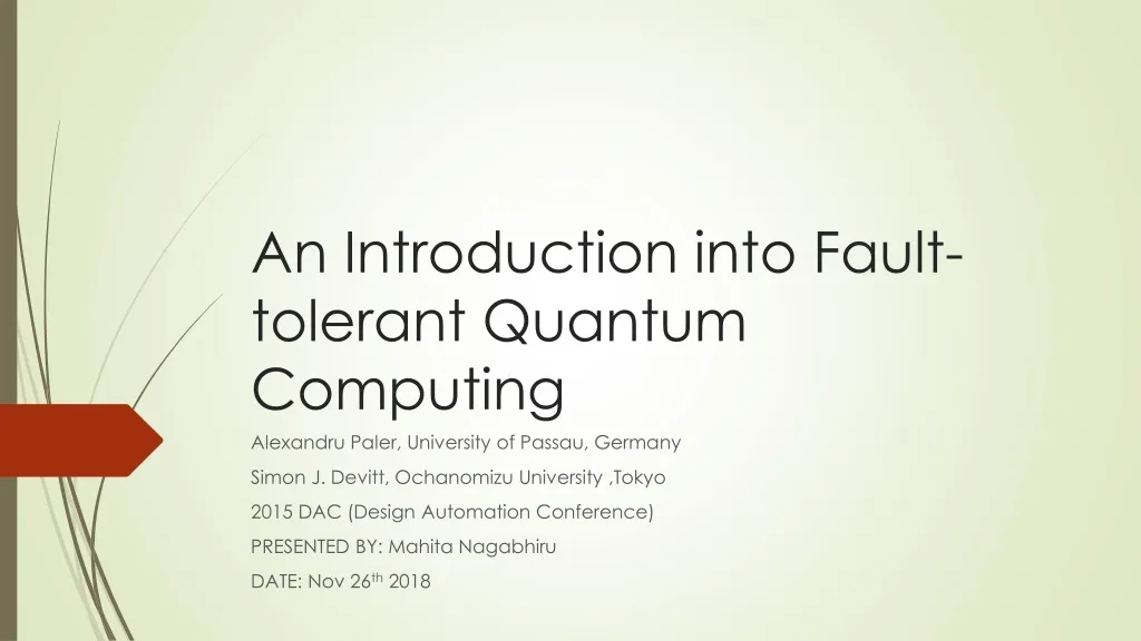 an introduction into fault tolerant quantum computing