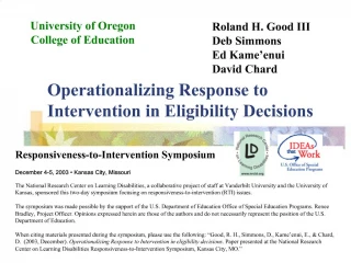 Operationalizing Response to Intervention in Eligibility Decisions - slide 1