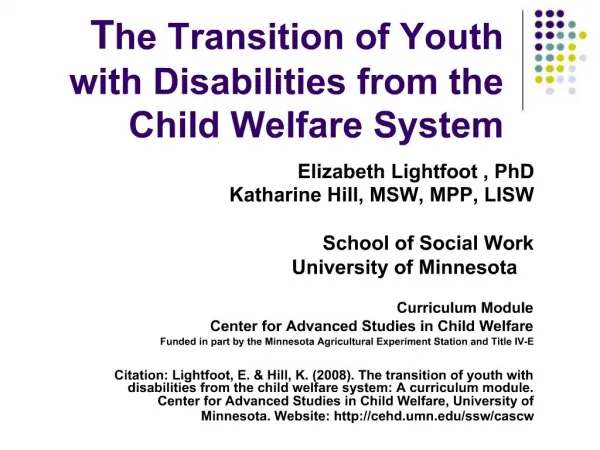 The Transition of Youth with Disabilities from the Child Welfare System