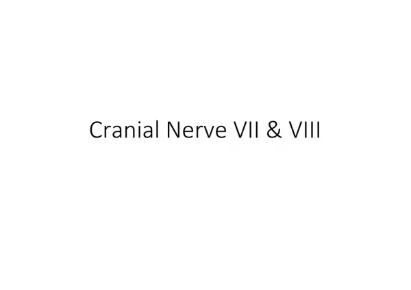 Cranial Nerve VII &amp; VIII