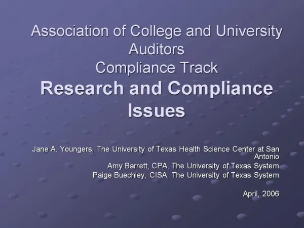 Association of College and University Auditors Compliance Track Research and Compliance Issues