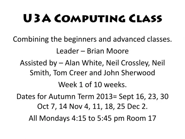 U3A Computing Class