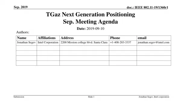 TGaz Next Generation Positioning Sep. Meeting Agenda