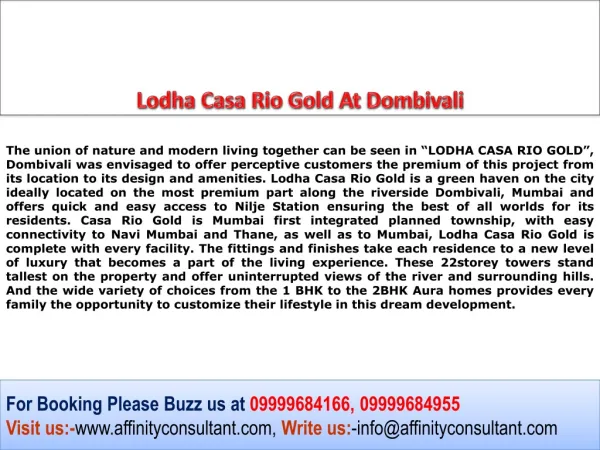 Lodha Casa Rio Gold, Lodha Project Dombivali, Lodha Mumbai