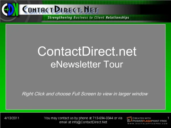 ContactDirect eNewsletter Tour Right Click and choose ...