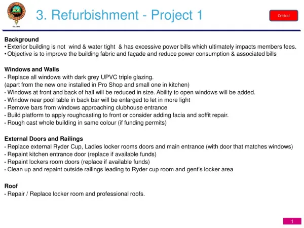 3. Refurbishment - Project 1