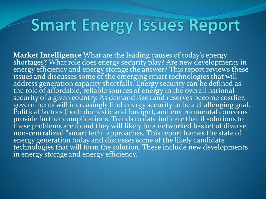 smart energy issues report