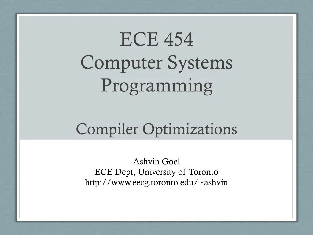 ec e 454 com puter syst em s pro g ramm in g compiler optimizations