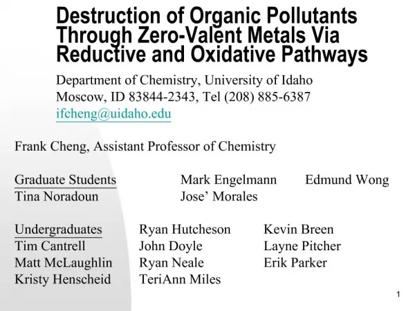 Destruction of Organic Pollutants Through Zero-Valent Metals Via Reductive and Oxidative Pathways
