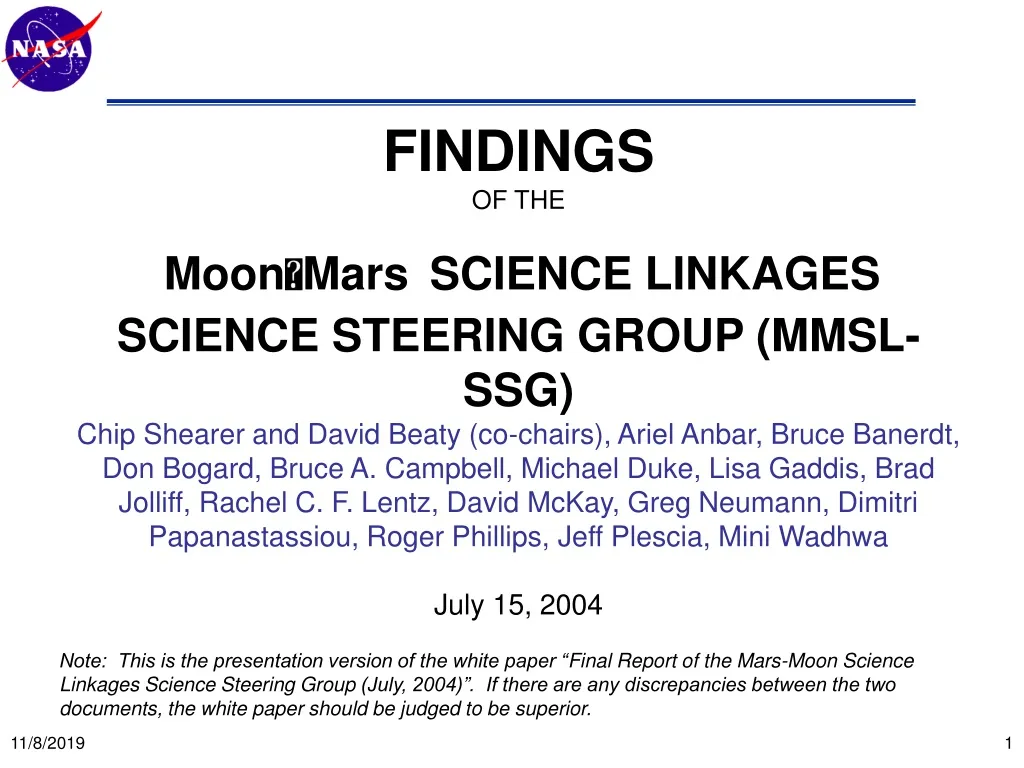 findings of the moon mars science linkages
