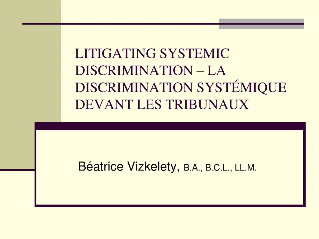 litigating systemic discrimination la discrimination syst mique devant les tribunaux