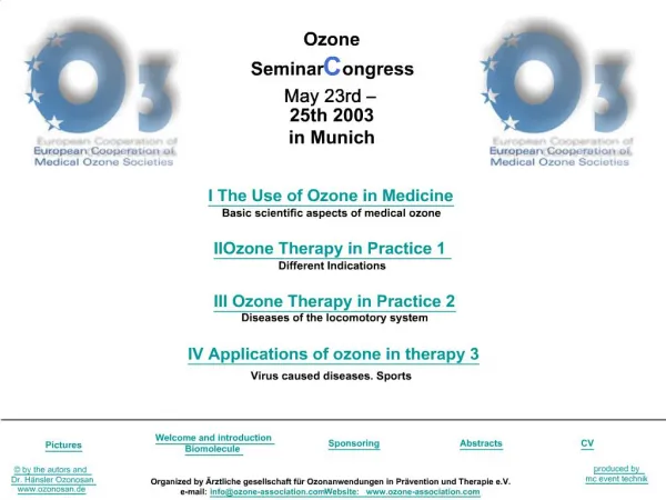 Ozone SeminarCongress May 23rd 25th 2003 in Munich