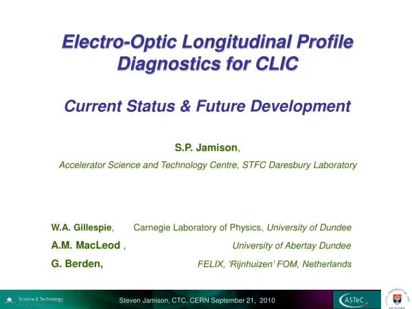 Electro-Optic Longitudinal Profile Diagnostics for CLIC Current Status &amp; Future Development