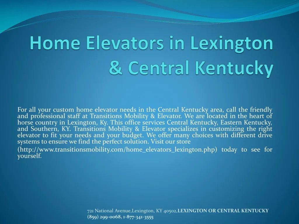 home elevators in lexington central kentucky