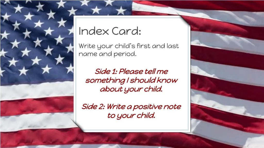 i ndex card write your child s first and last name and period