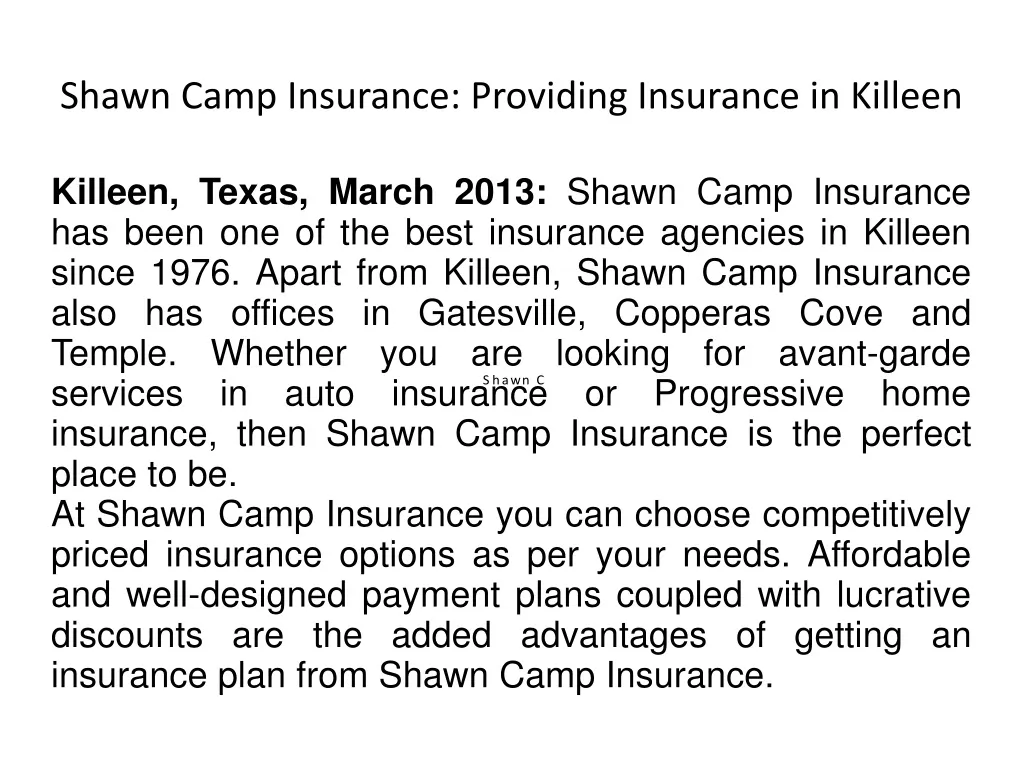 shawn camp insurance providing insurance in killeen