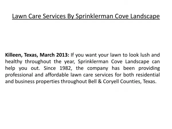 Lawn Care Services By Sprinklerman Cove Landscape