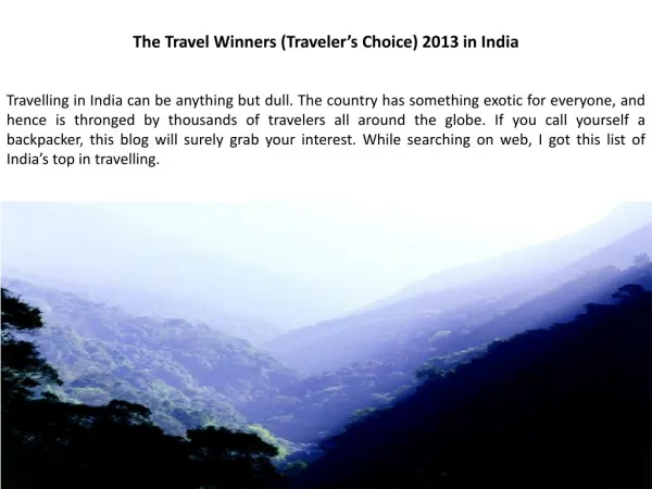 The Travel Winners (Traveler s Choice) 2013 in India