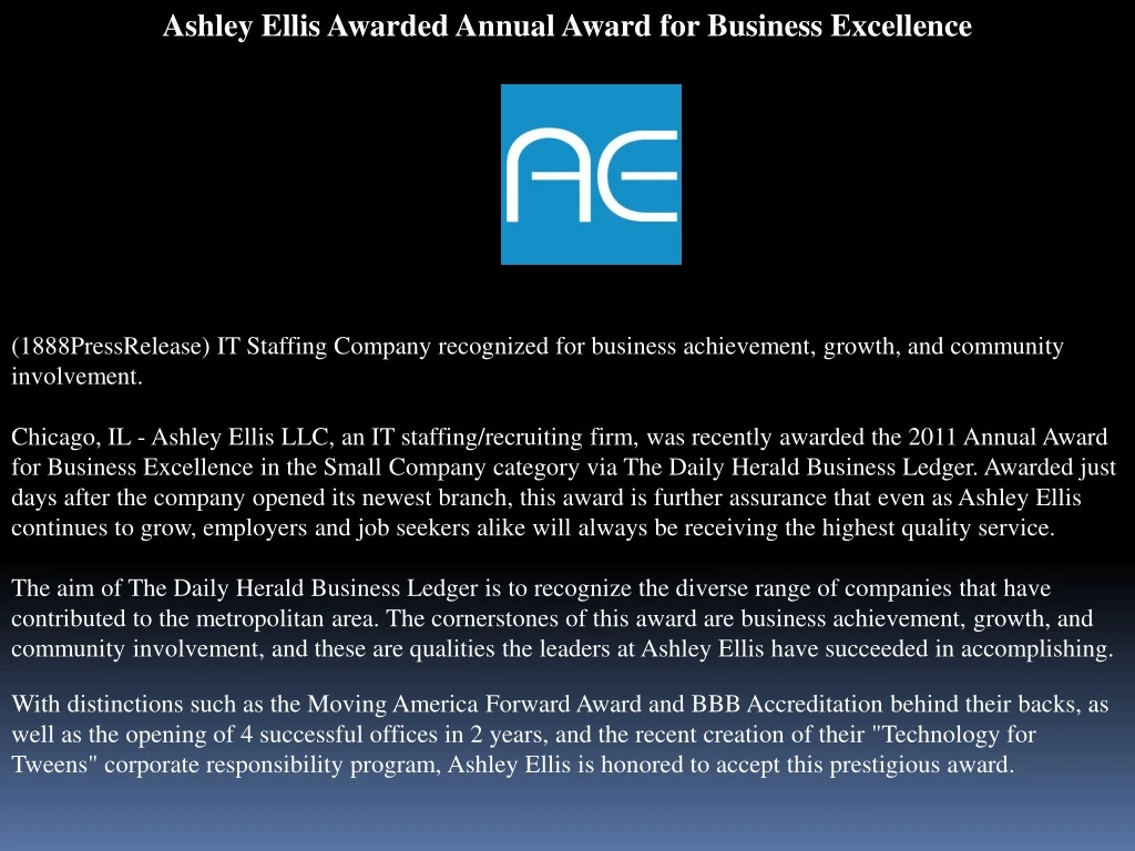 ashley ellis awarded annual award for business