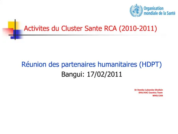 Activites du Cluster Sante RCA 2010-2011